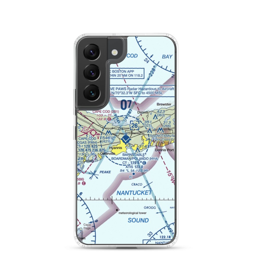 Barnstable Municipal Boardman Polando Field (HYA) VFR Sectional Samsung Case Samsung Galaxy S22 model shown