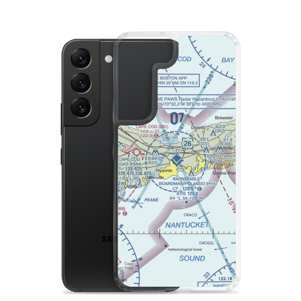 Barnstable Municipal Boardman Polando Field (HYA) VFR Sectional Samsung Case Samsung Galaxy S22 model shown
