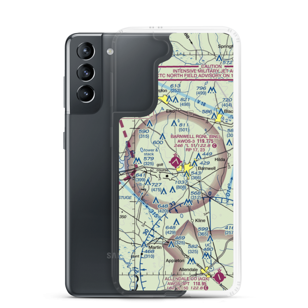 Barnwell Regional Airport (BNL) VFR Sectional Samsung Case Samsung Galaxy S21 model shown