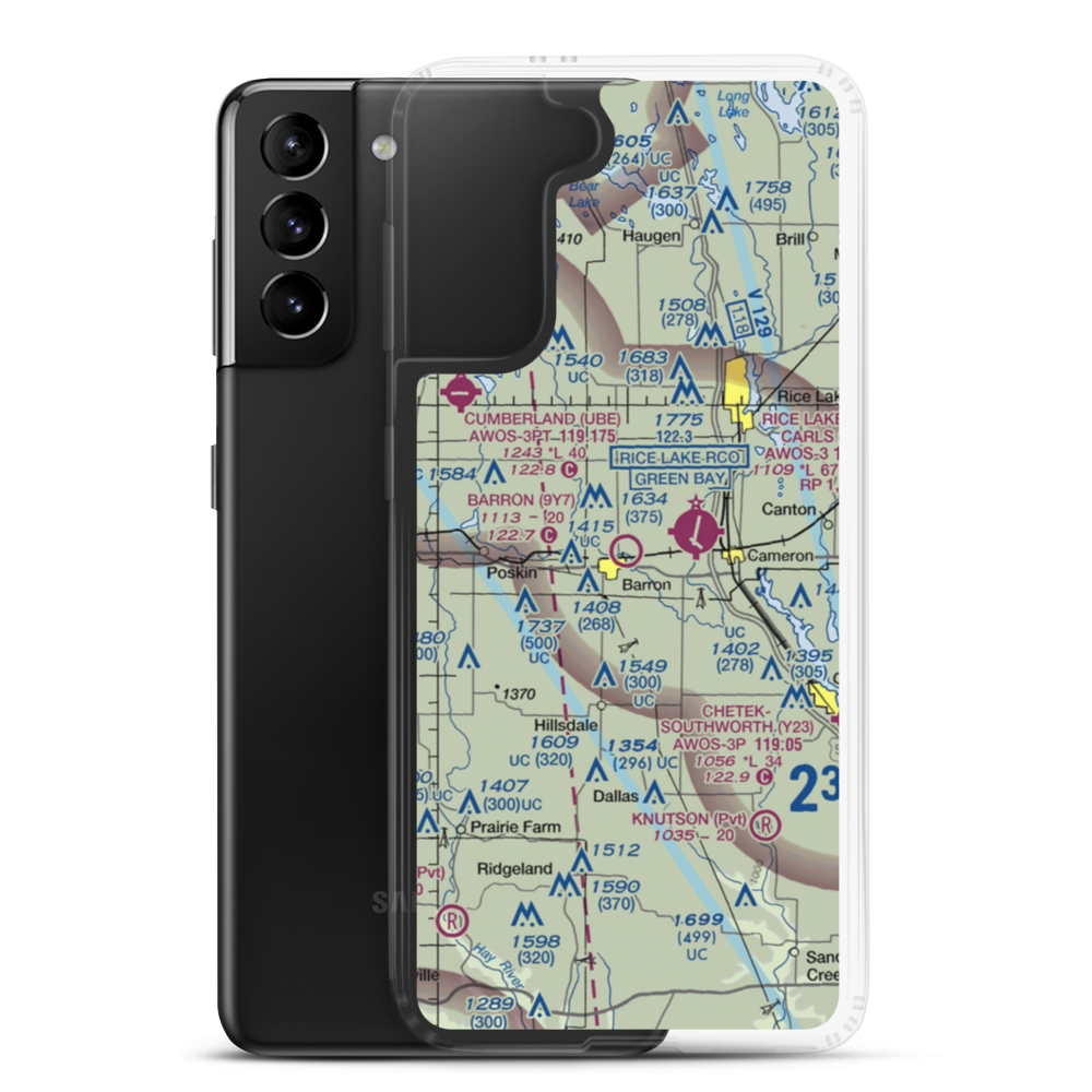 Barron Municipal Airport (9Y7) VFR Sectional Samsung Case Samsung Galaxy S21 Plus model shown