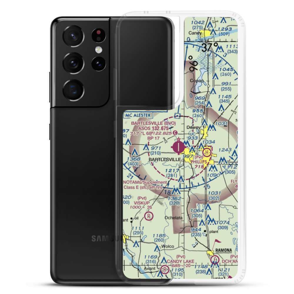 Bartlesville Municipal Airport (BVO) VFR Sectional Samsung Case Samsung Galaxy S21 Ultra model shown