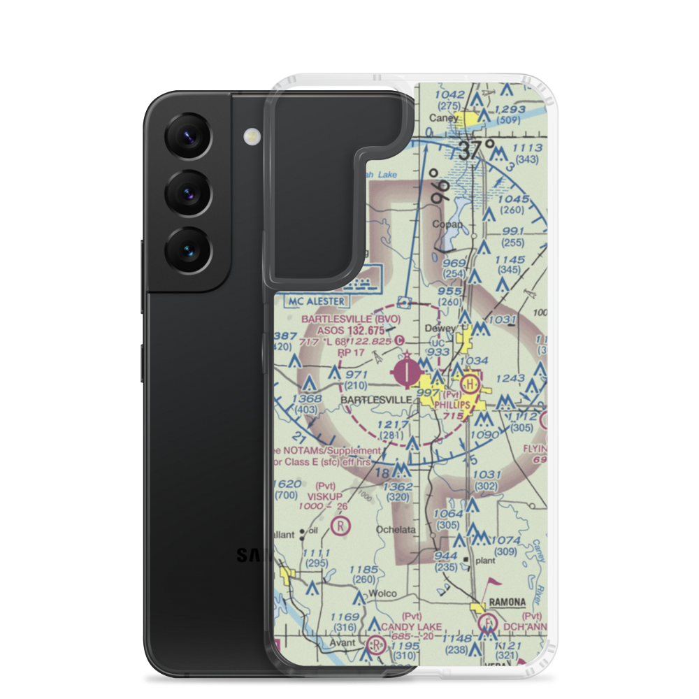 Bartlesville Municipal Airport (BVO) VFR Sectional Samsung Case Samsung Galaxy S22 model shown