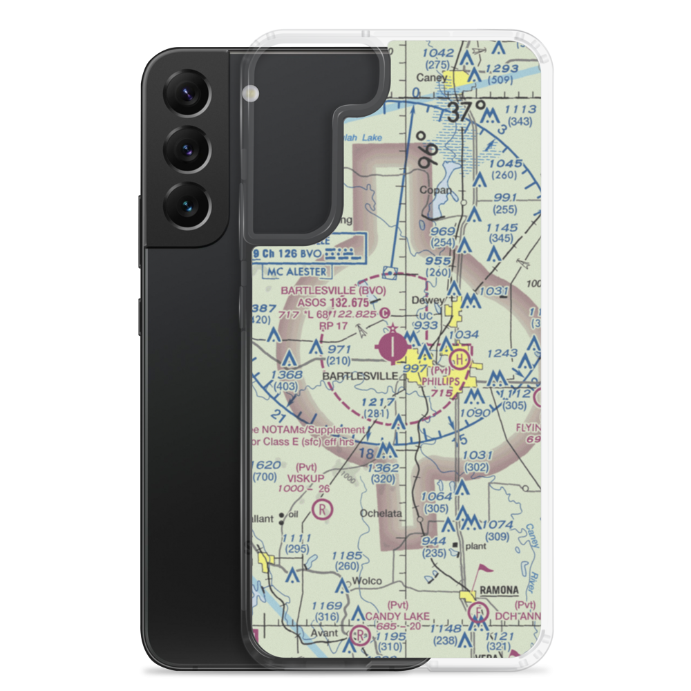 Bartlesville Municipal Airport (BVO) VFR Sectional Samsung Case Samsung Galaxy S22 Plus model shown
