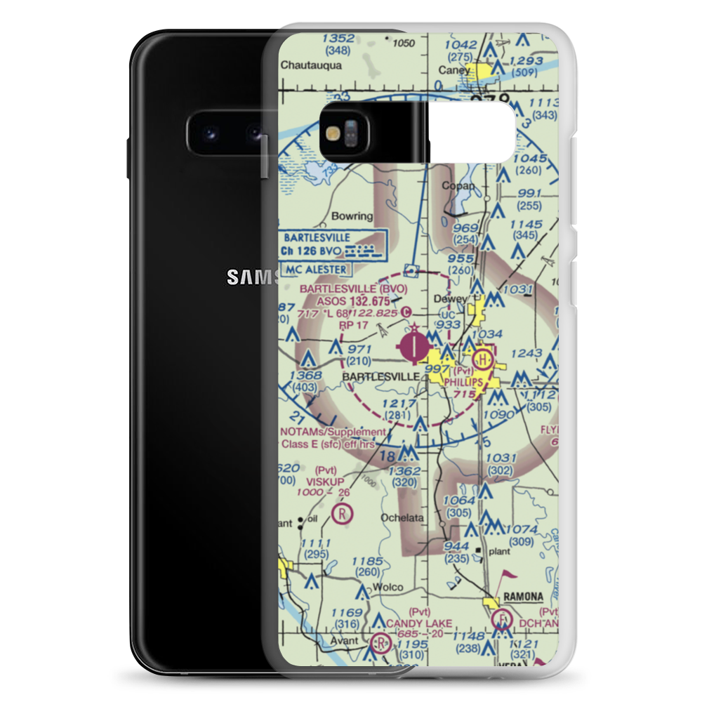 Bartlesville Municipal Airport (BVO) VFR Sectional Samsung Case Samsung Galaxy S10+ model shown