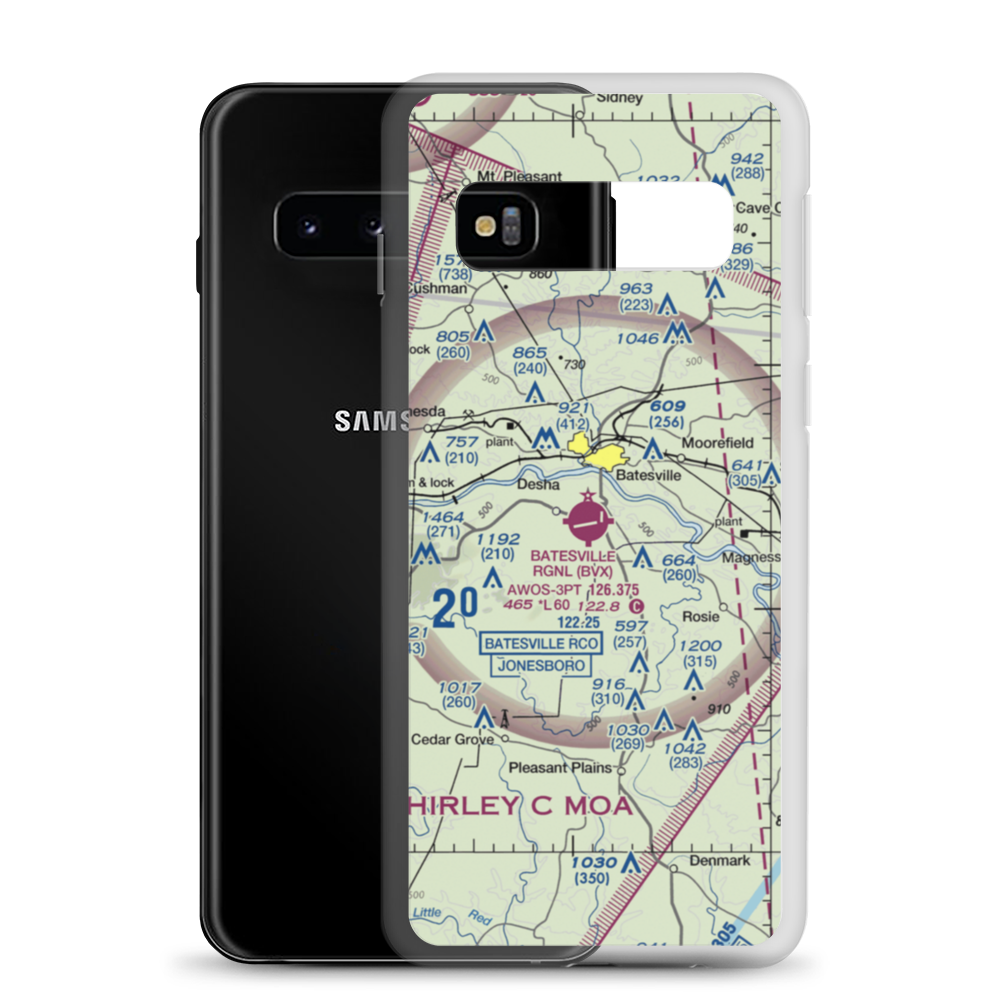 Batesville Regional Airport (BVX) VFR Sectional Samsung Case Samsung Galaxy S10 model shown