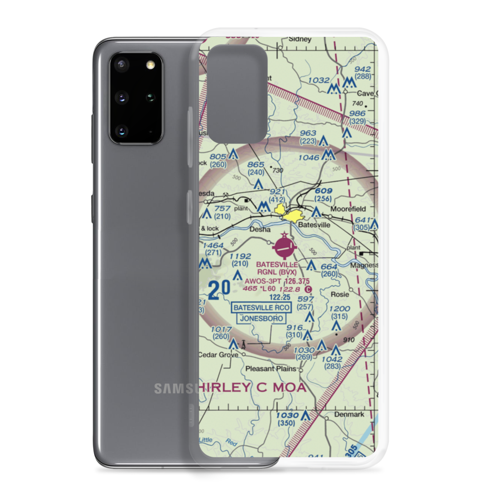Batesville Regional Airport (BVX) VFR Sectional Samsung Case Samsung Galaxy S20 Plus model shown