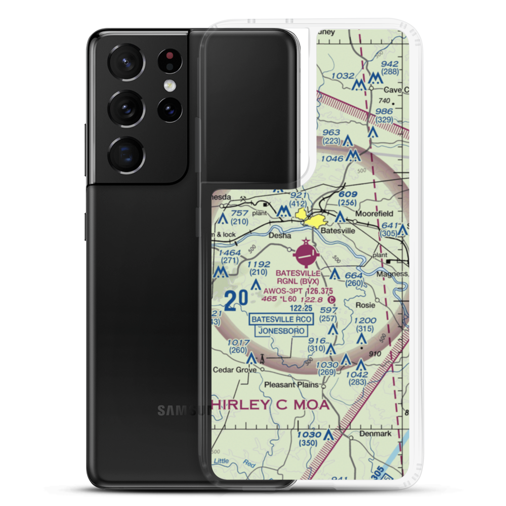 Batesville Regional Airport (BVX) VFR Sectional Samsung Case Samsung Galaxy S21 Ultra model shown