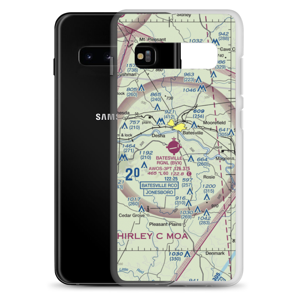 Batesville Regional Airport (BVX) VFR Sectional Samsung Case Samsung Galaxy S10+ model shown