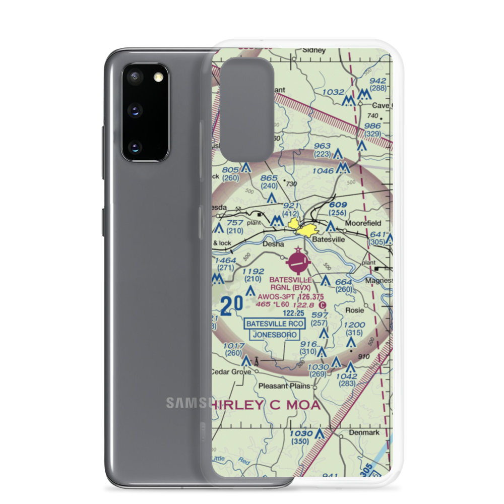 Batesville Regional Airport (BVX) VFR Sectional Samsung Case Samsung Galaxy S20 model shown