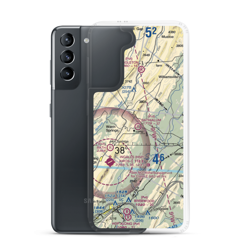 Bath Alum Airport (9VA0) VFR Sectional Samsung Case Samsung Galaxy S21 model shown