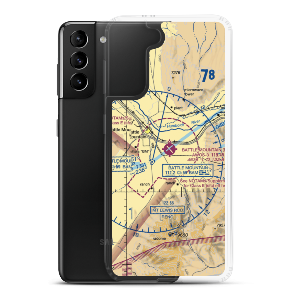 Battle Mountain Airport (BAM) VFR Sectional Samsung Case Samsung Galaxy S21 Plus model shown