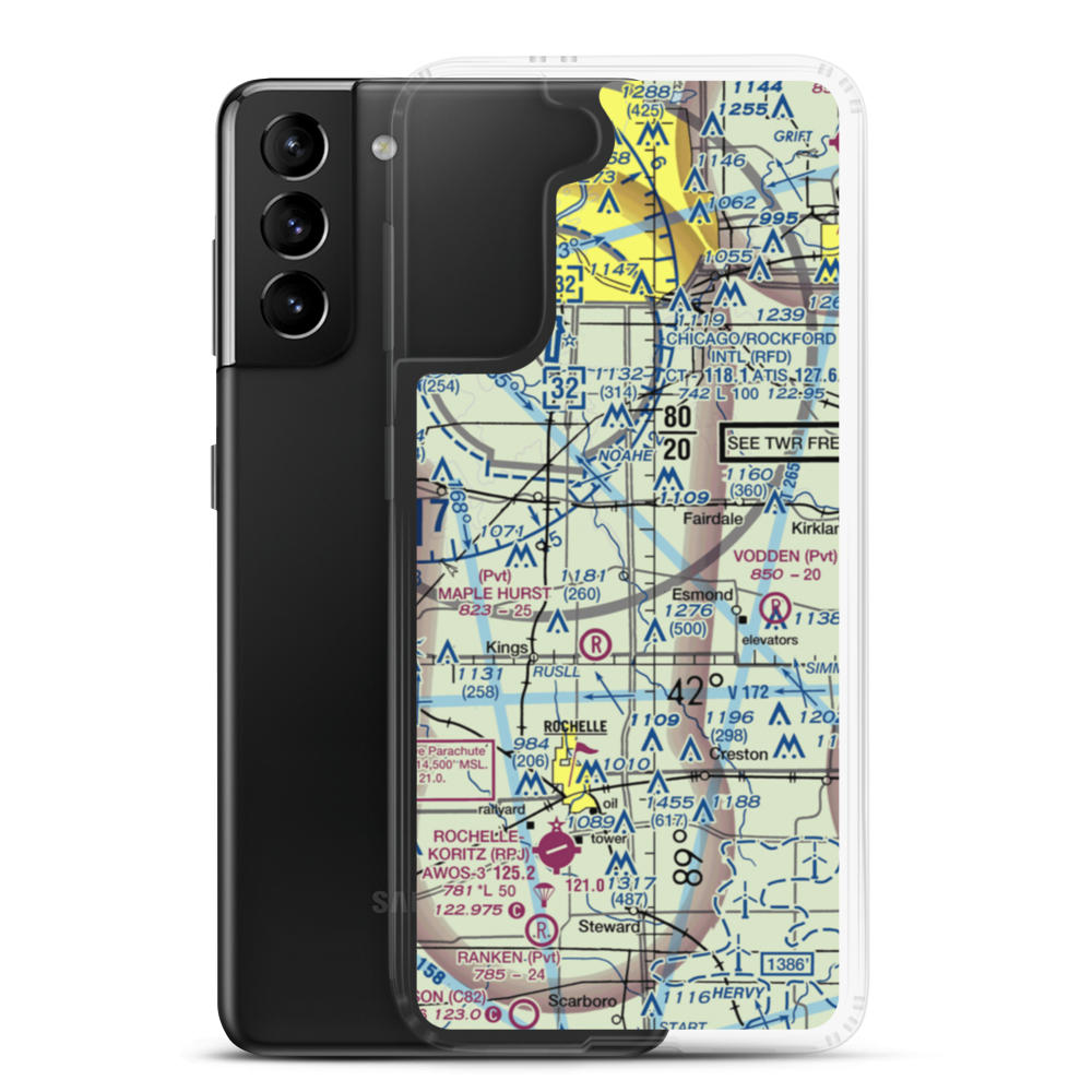 Bauer Airport (93IL) VFR Sectional Samsung Case Samsung Galaxy S21 Plus model shown
