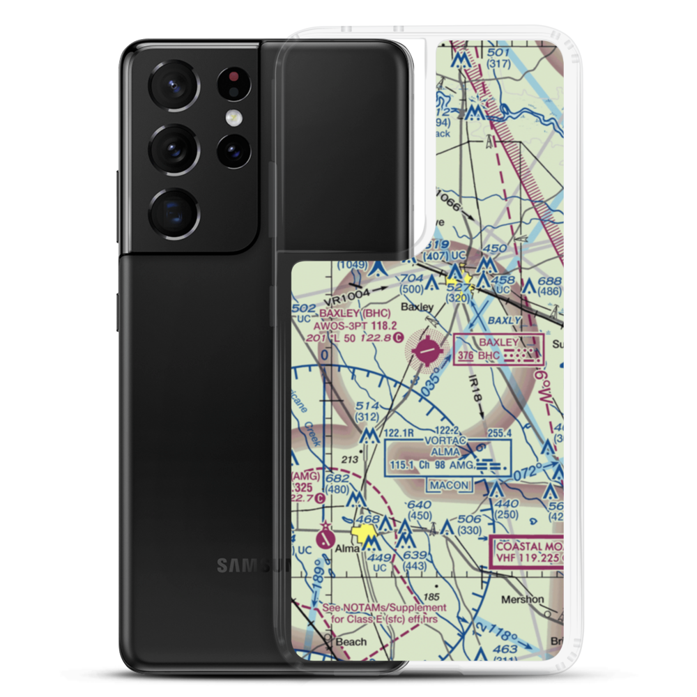 Baxley Municipal Airport (BHC) VFR Sectional Samsung Case Samsung Galaxy S21 Ultra model shown