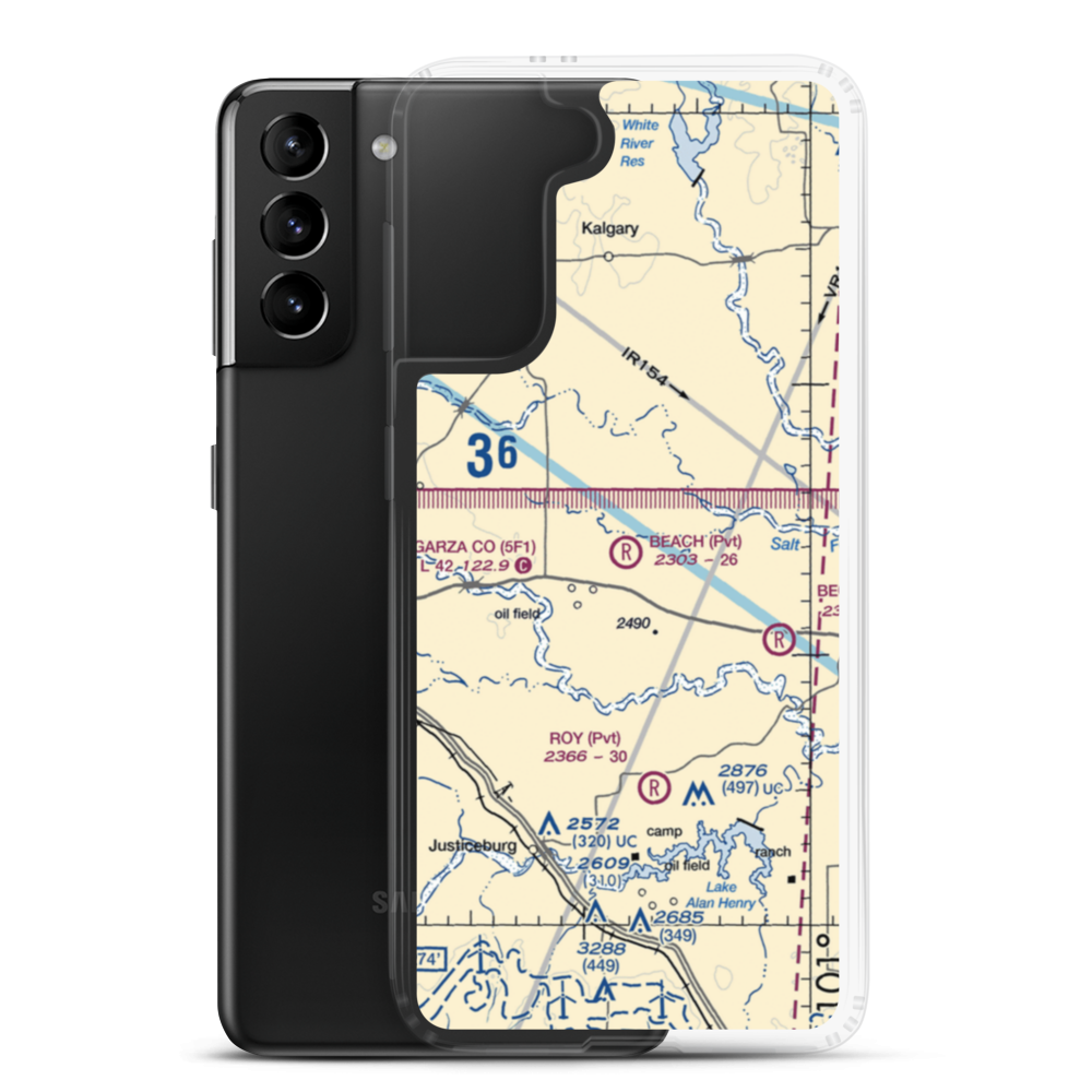 Beach Ranch Airport (2TE7) VFR Sectional Samsung Case Samsung Galaxy S21 Plus model shown