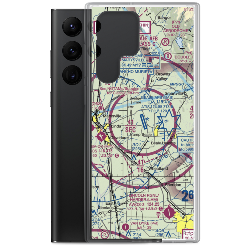 Beale Air Force Base (BAB) VFR Sectional Samsung Case Samsung Galaxy S22 Ultra model shown