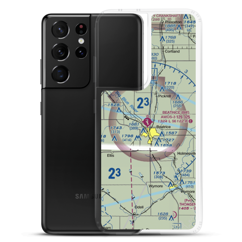 Beatrice Municipal Airport (BIE) VFR Sectional Samsung Case Samsung Galaxy S21 Ultra model shown