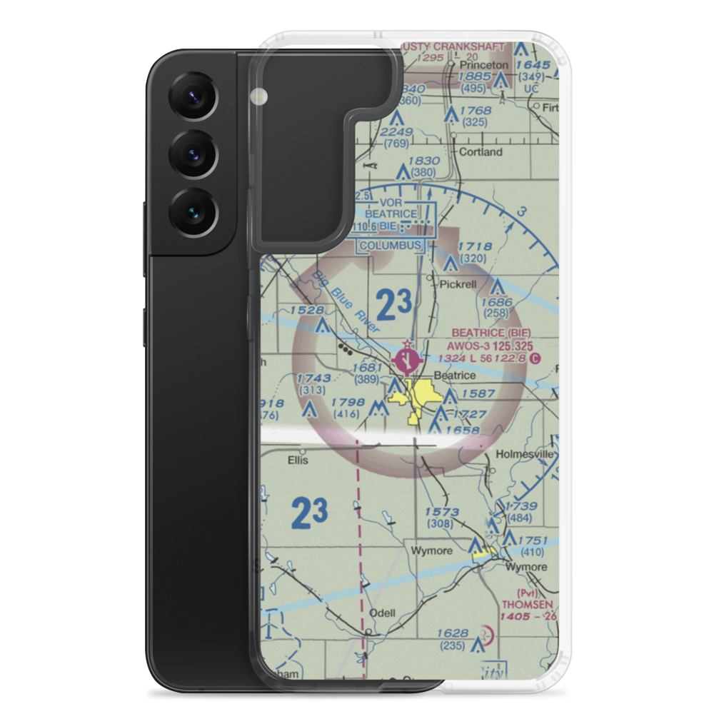 Beatrice Municipal Airport (BIE) VFR Sectional Samsung Case Samsung Galaxy S22 Plus model shown