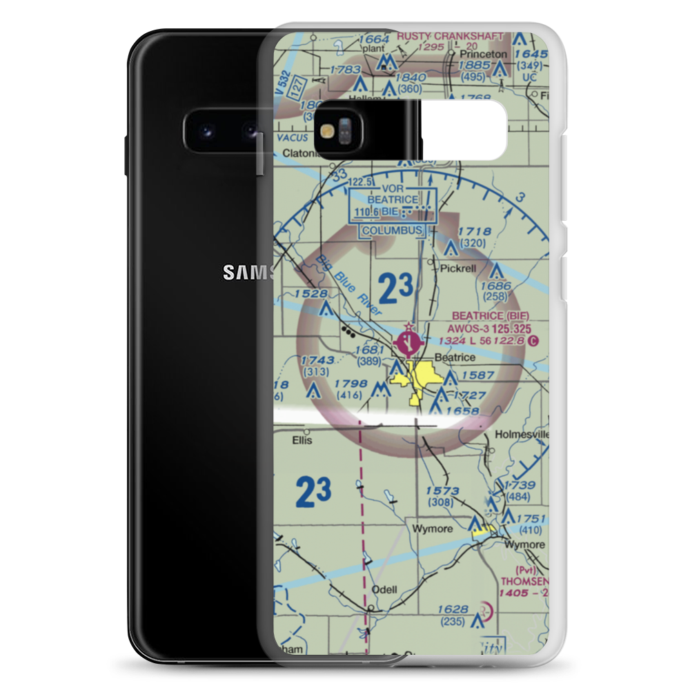 Beatrice Municipal Airport (BIE) VFR Sectional Samsung Case Samsung Galaxy S10+ model shown