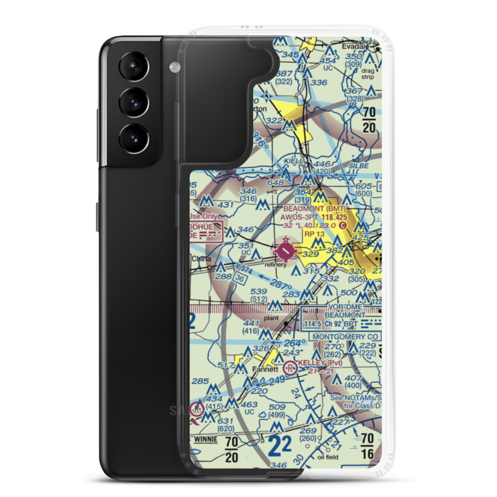 Beaumont Municipal Airport (BMT) VFR Sectional Samsung Case Samsung Galaxy S21 Plus model shown