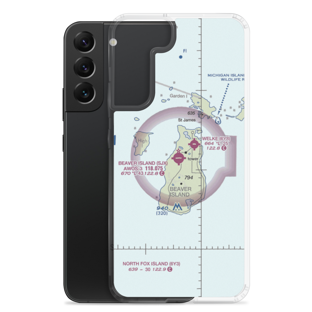 Beaver Island Airport (SJX) VFR Sectional Samsung Case Samsung Galaxy S22 Plus model shown
