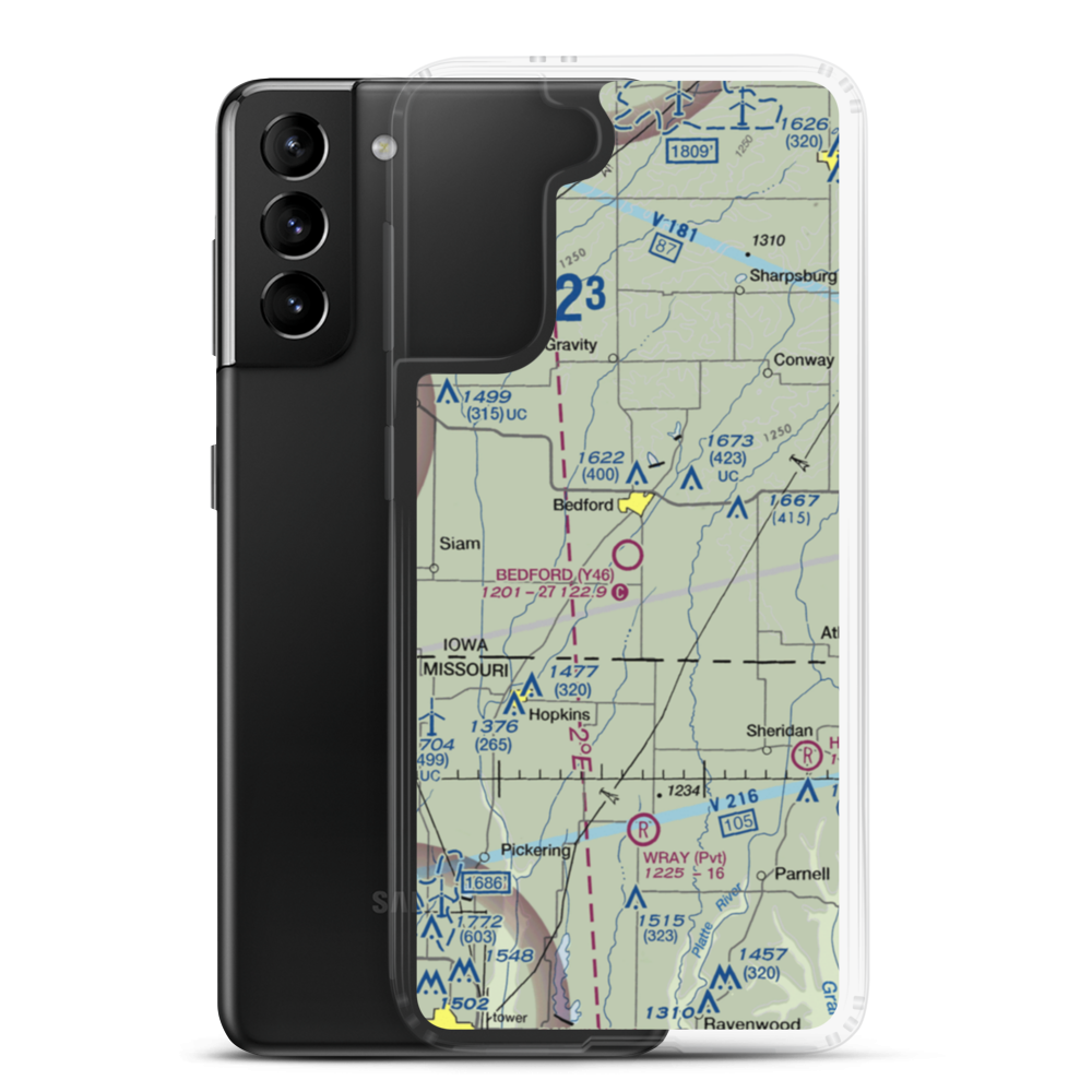 Bedford Municipal Airport (Y46) VFR Sectional Samsung Case Samsung Galaxy S21 Plus model shown
