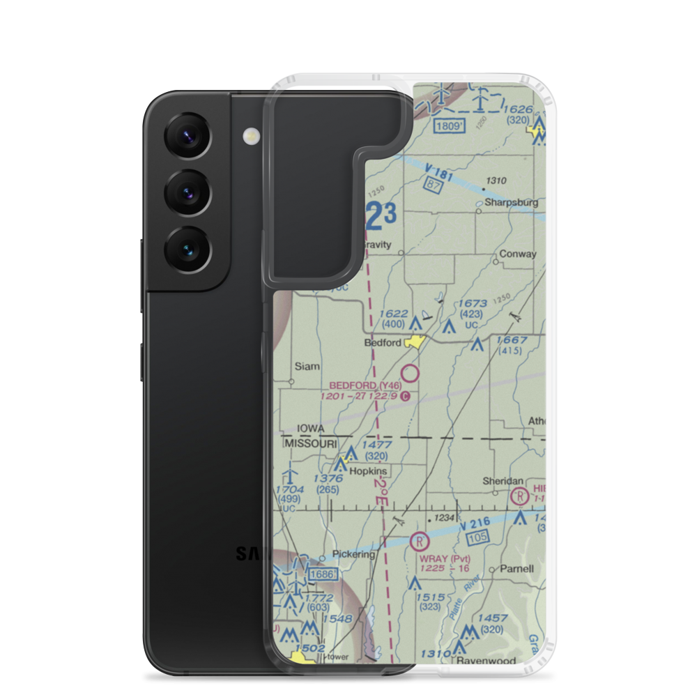 Bedford Municipal Airport (Y46) VFR Sectional Samsung Case Samsung Galaxy S22 model shown