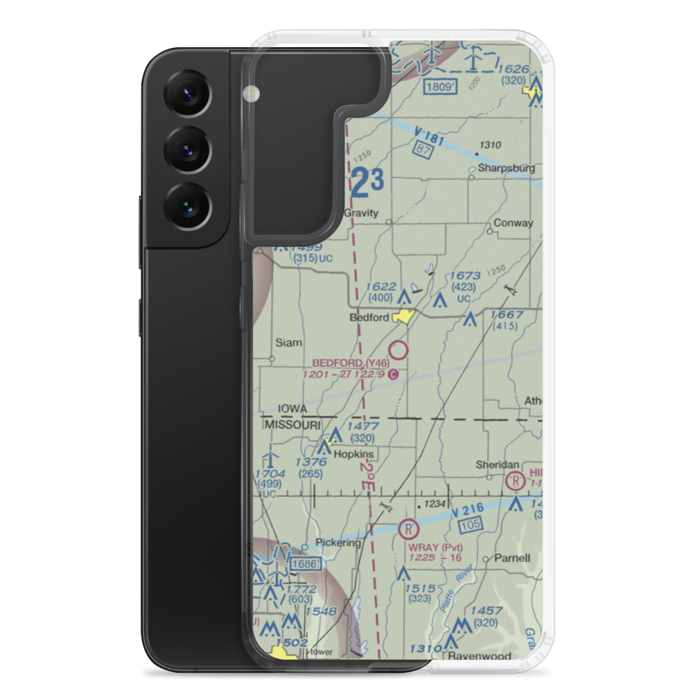 Bedford Municipal Airport (Y46) VFR Sectional Samsung Case Samsung Galaxy S22 Plus model shown