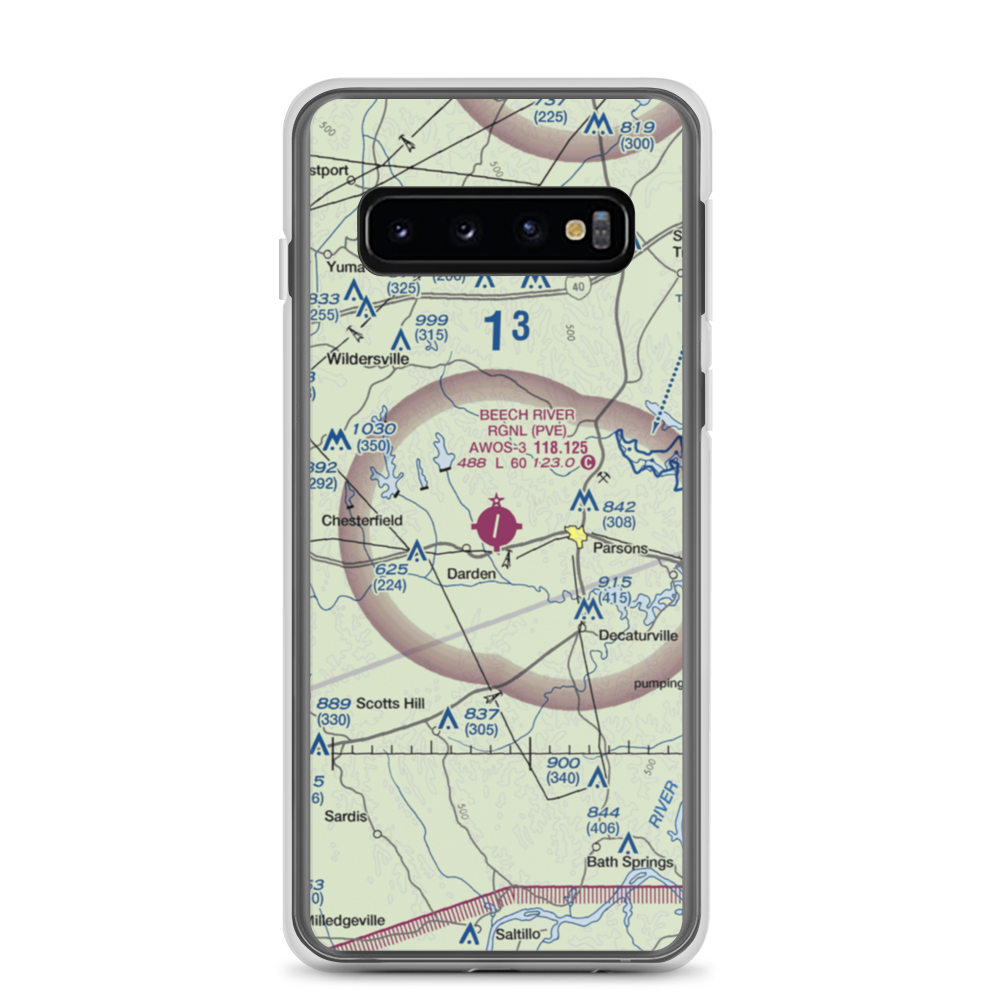 Beech River Regional Airport (PVE) VFR Sectional Samsung Case Samsung Galaxy S10 model shown