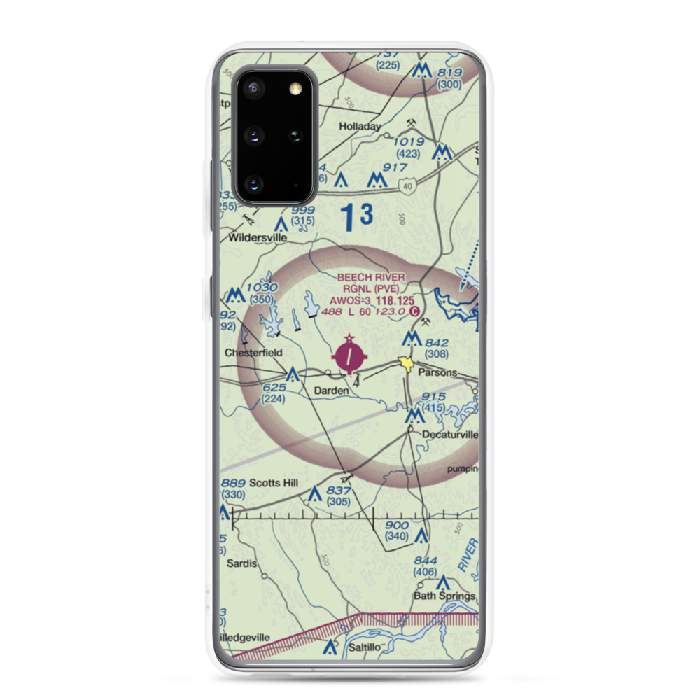 Beech River Regional Airport (PVE) VFR Sectional Samsung Case Samsung Galaxy S20 Plus model shown