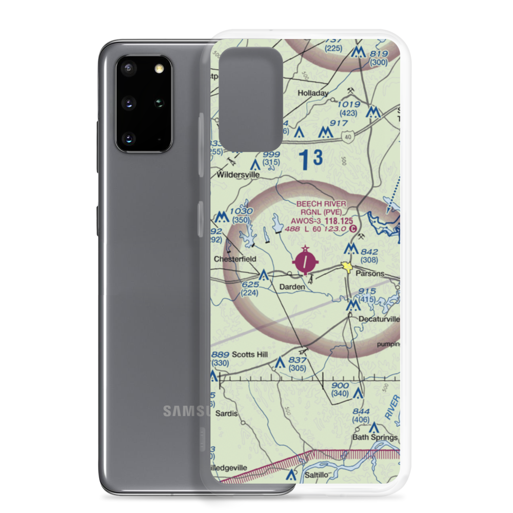 Beech River Regional Airport (PVE) VFR Sectional Samsung Case Samsung Galaxy S20 Plus model shown