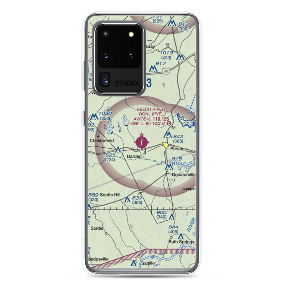 Beech River Regional Airport (PVE) VFR Sectional Samsung Case Samsung Galaxy S20 Ultra model shown