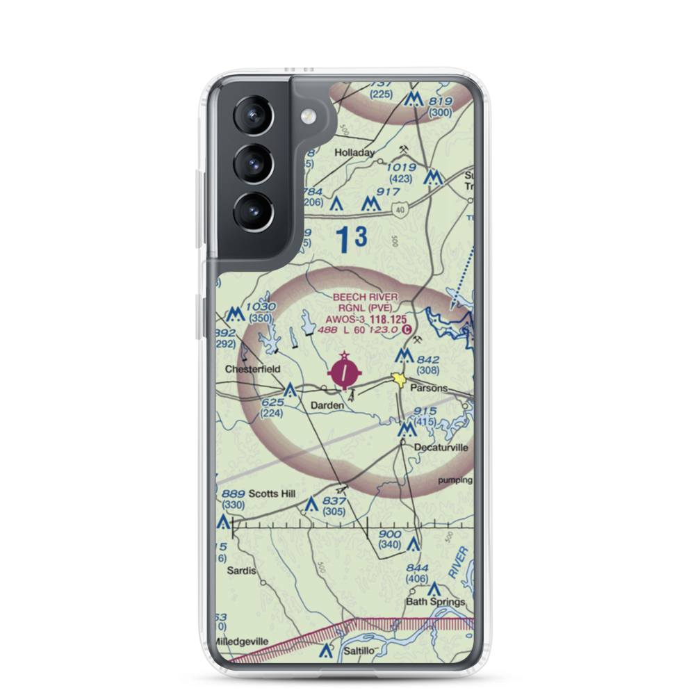Beech River Regional Airport (PVE) VFR Sectional Samsung Case Samsung Galaxy S21 model shown