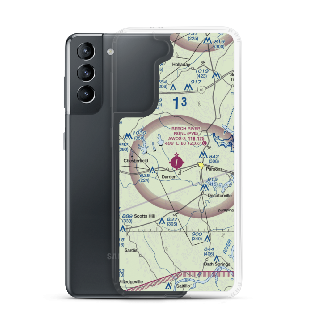 Beech River Regional Airport (PVE) VFR Sectional Samsung Case Samsung Galaxy S21 model shown