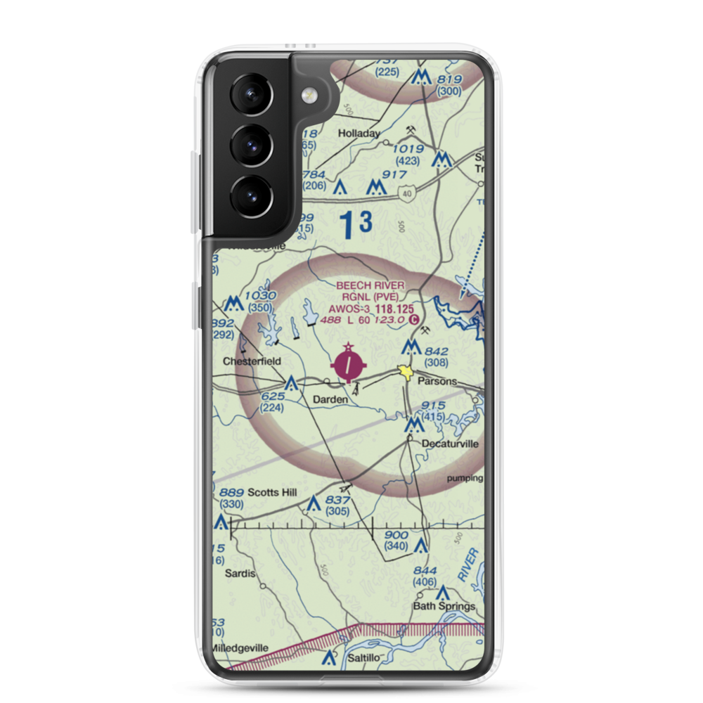 Beech River Regional Airport (PVE) VFR Sectional Samsung Case Samsung Galaxy S21 Plus model shown