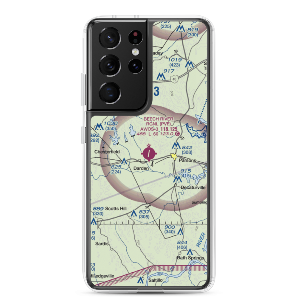 Beech River Regional Airport (PVE) VFR Sectional Samsung Case Samsung Galaxy S21 Ultra model shown