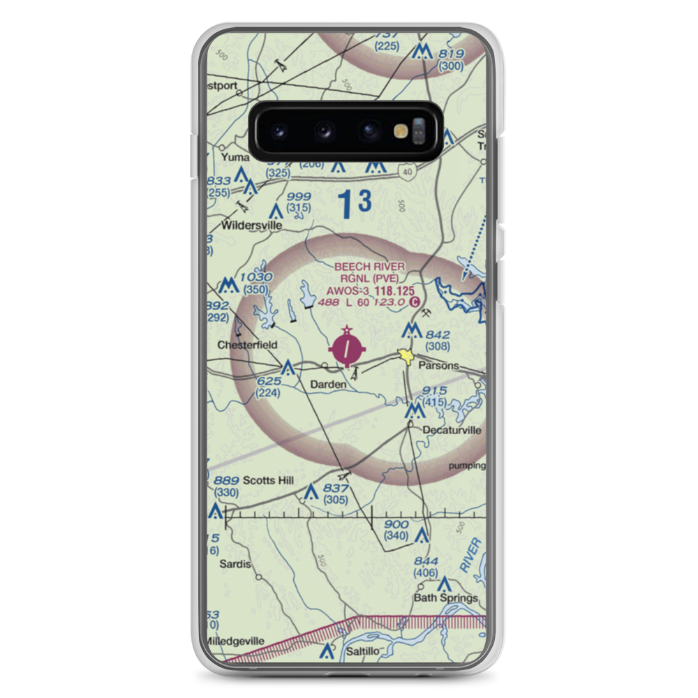 Beech River Regional Airport (PVE) VFR Sectional Samsung Case Samsung Galaxy S10+ model shown