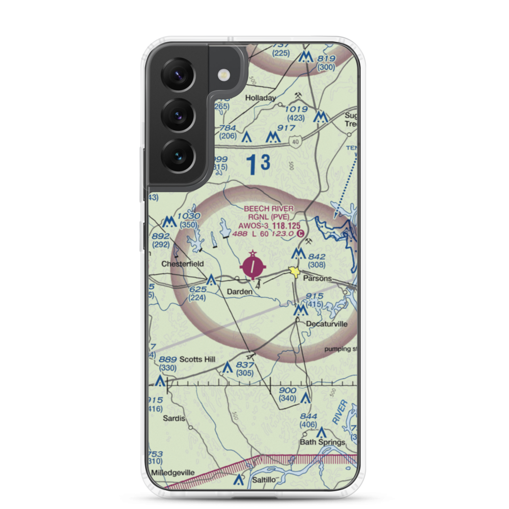 Beech River Regional Airport (PVE) VFR Sectional Samsung Case Samsung Galaxy S22 Plus model shown