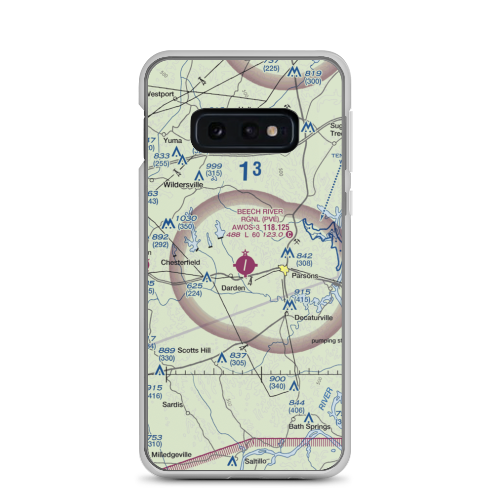 Beech River Regional Airport (PVE) VFR Sectional Samsung Case Samsung Galaxy S10e model shown