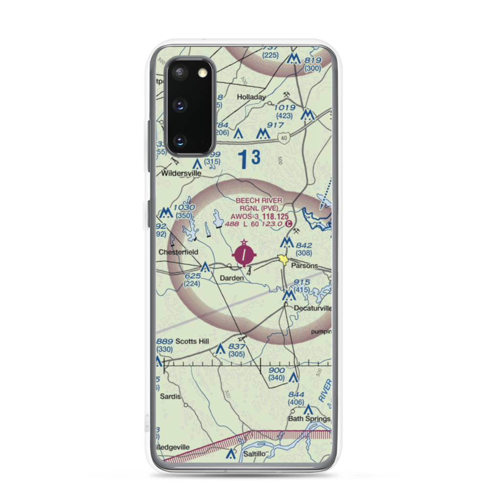 Beech River Regional Airport (PVE) VFR Sectional Samsung Case Samsung Galaxy S20 model shown