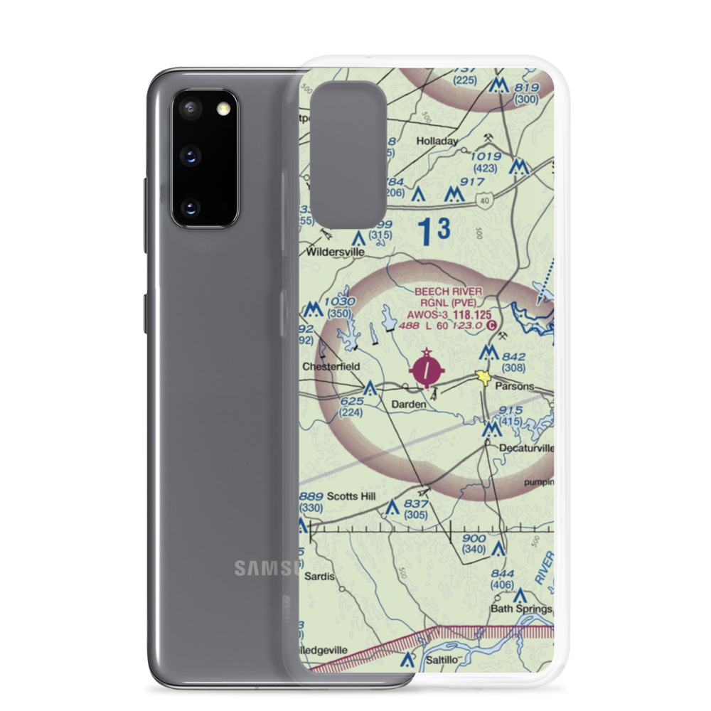 Beech River Regional Airport (PVE) VFR Sectional Samsung Case Samsung Galaxy S20 model shown