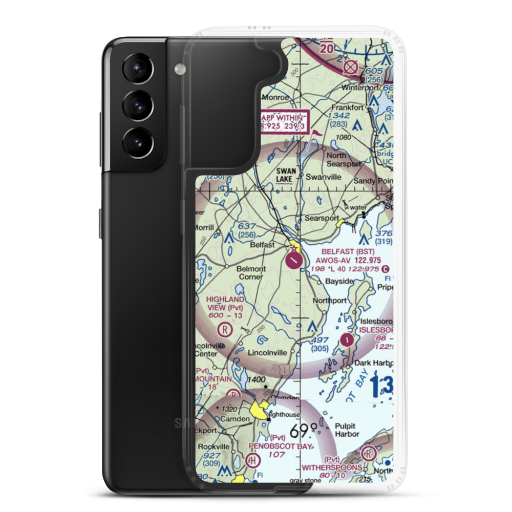 Belfast Municipal Airport (BST) VFR Sectional Samsung Case Samsung Galaxy S21 Plus model shown