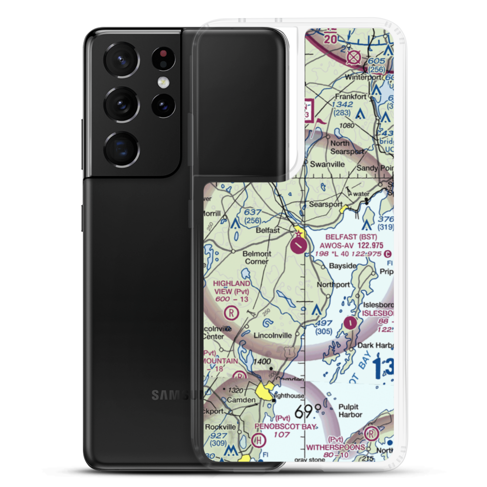 Belfast Municipal Airport (BST) VFR Sectional Samsung Case Samsung Galaxy S21 Ultra model shown