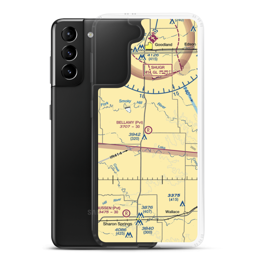 Bellamy Farm Airport (27KS) VFR Sectional Samsung Case Samsung Galaxy S21 Plus model shown