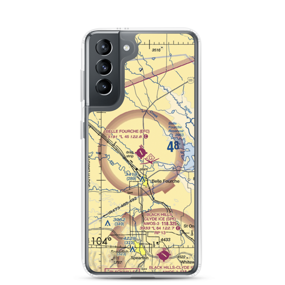 Belle Fourche Municipal Airport (EFC) VFR Sectional Samsung Case Samsung Galaxy S21 model shown