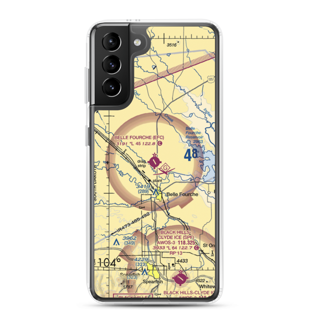 Belle Fourche Municipal Airport (EFC) VFR Sectional Samsung Case Samsung Galaxy S21 Plus model shown