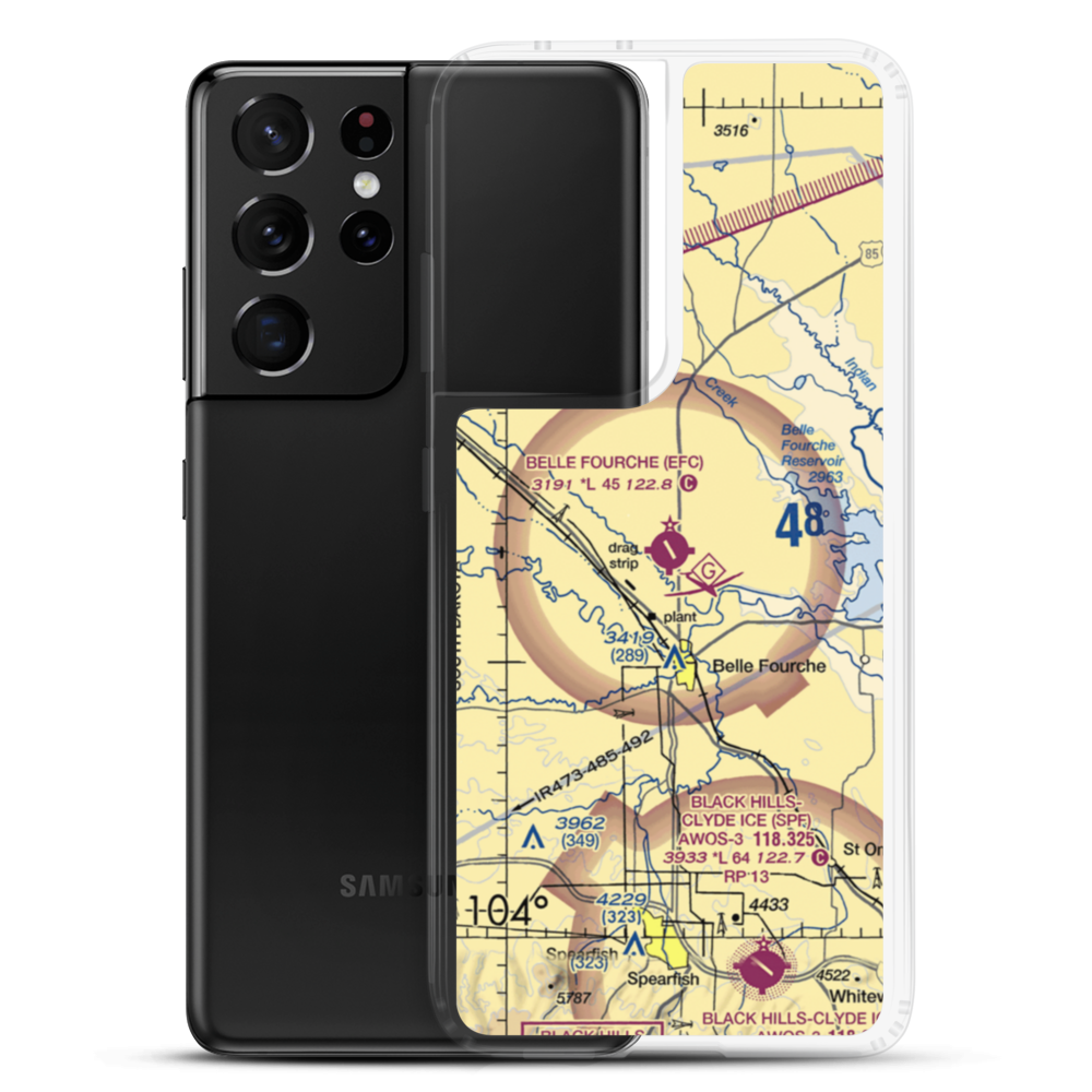 Belle Fourche Municipal Airport (EFC) VFR Sectional Samsung Case Samsung Galaxy S21 Ultra model shown