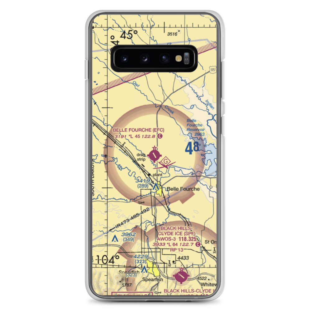 Belle Fourche Municipal Airport (EFC) VFR Sectional Samsung Case Samsung Galaxy S10+ model shown