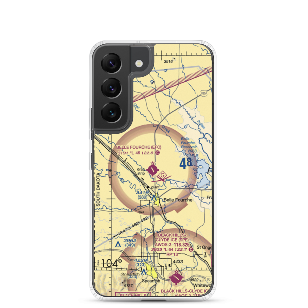 Belle Fourche Municipal Airport (EFC) VFR Sectional Samsung Case Samsung Galaxy S22 model shown