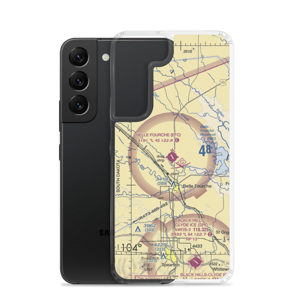 Belle Fourche Municipal Airport (EFC) VFR Sectional Samsung Case Samsung Galaxy S22 model shown
