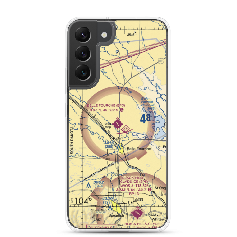 Belle Fourche Municipal Airport (EFC) VFR Sectional Samsung Case Samsung Galaxy S22 Plus model shown